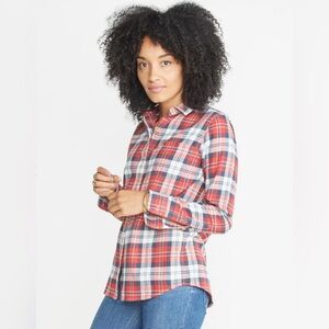 MARINE LAYER Skylar Flannel Shirt Button Down Blouse Boyfriend Top Red Blue Soft